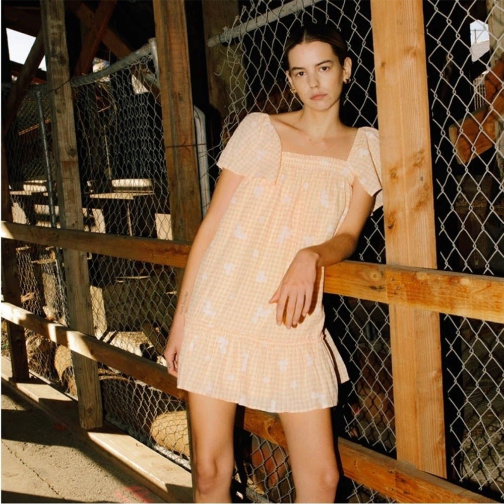 Sweet en Forme Odessa Gingham Daisy Mini Dress‎ Sz M Cottagecore Whymsi Babydoll